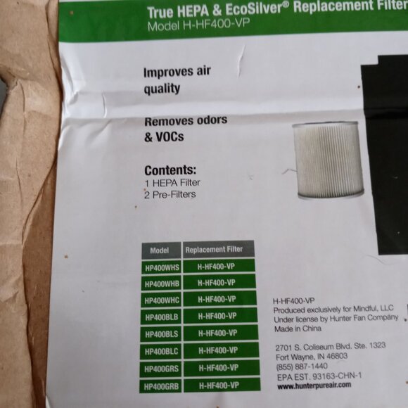 New Hunter HEPA + EcoSilver Replacement Filter MODEL H-HF400-VP * Sealed* - Picture 3 of 3